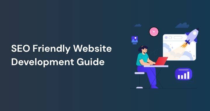 SEO friendly website development concept showing website structure, search rankings, speed optimization and mobile responsiveness.